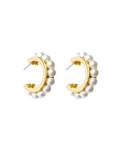 Mignonne Gavigan Wynnie Beaded Huggie Hoop Earrings In White/gold