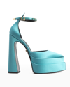 Versace 160mm Embellished Satin Platform Pumps In Light Blue