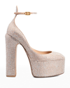 Valentino Crystal-embellished Suede Platform Pumps In V9r Silver Rose