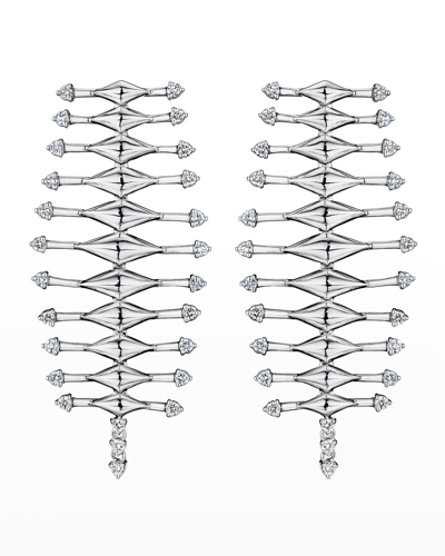 Hueb 18k Luminus White Gold Trellis Earrings With Diamonds