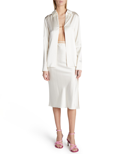 Jacquemus Notte Logo Script Satin Shirt In Off-white