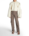 Jacquemus Piloni Crop Lamb Shearling Jacket In Off-white