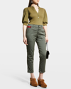 Veronica Beard Jeans Coralee Knit Button-front Puffed Sleeve Top In Laurel