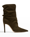 Giuseppe Zanotti Slouchy Suede Stiletto Booties In Forest