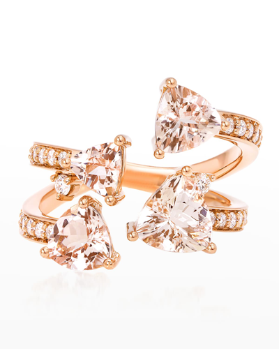 Hueb 18k Mirage Pink Gold Ring With Vs/gh Diamonds And Four Rose Morganite