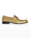 The Row Gathered Metallic Eel Leather Loafers In Gold