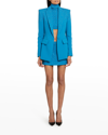 Alex Perry Addison Strass Embellished Single-breasted Jacket In Teal