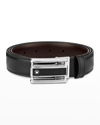 Montblanc Rectangular Cut-out Buckle Reversible Leather Belt In Black & Brown