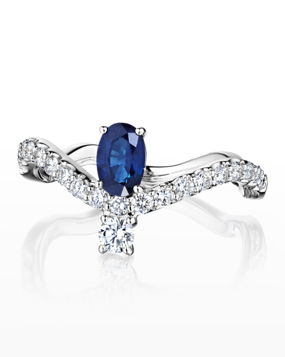 Hueb 18k Mirage White Gold Ring With Vs/gh Diamonds And Blue Sapphire In Blue/white