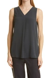 Eileen Fisher Pleated V-neck Silk Tank In Graphite