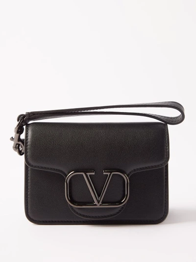 Valentino Garavani V-logo Wrist-strap Leather Cardholder In Black
