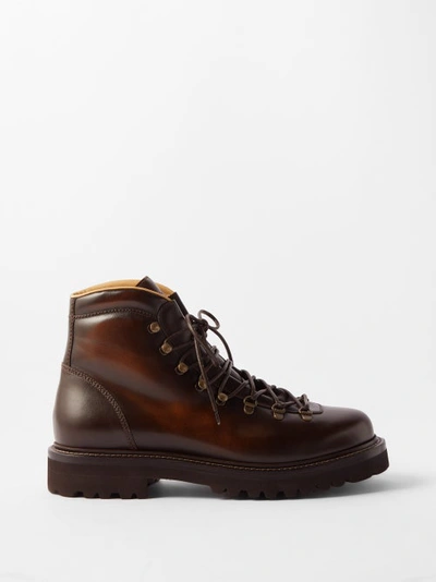 Brunello Cucinelli Lace-up Leather Hiking Boots In Brown,bruciato