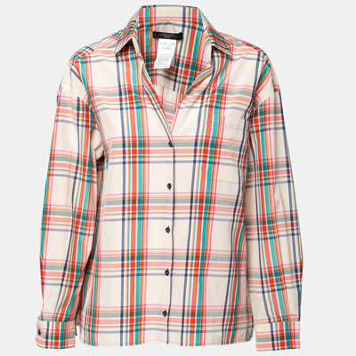 Pre-owned Max Mara Multicolor Checkered Cotton Button Front Shirt L