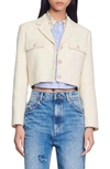 Sandro Cropped Tweed Button-up Jacket In Ecru