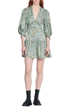 Sandro Eilat Collared Floral Print Silk Dress In Green Red