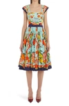 Dolce & Gabbana Agrumi Di Sicilia Cotton Poplin Corset Dress In Ht3un Agrumi F.turchese