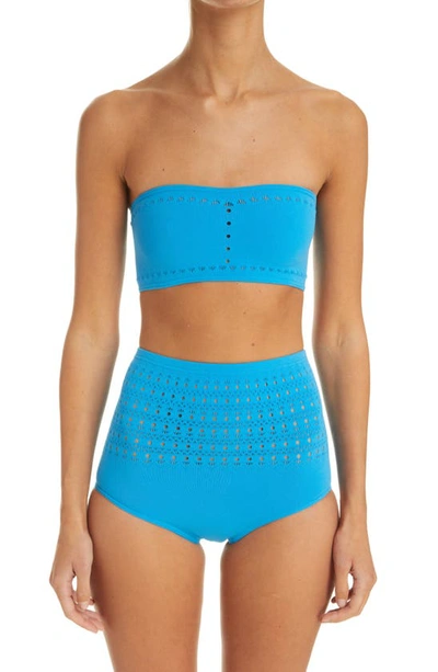 Alaïa Vienne Perforated Seamless Two-piece Swimsuit In Azur