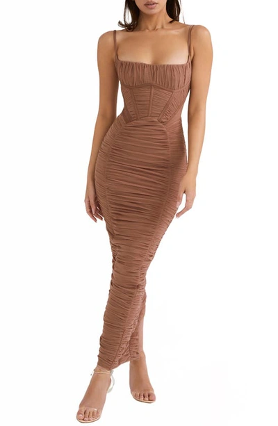 ruched dress house of cb 'Cate' Crystal Ruched Mesh Mini Dress