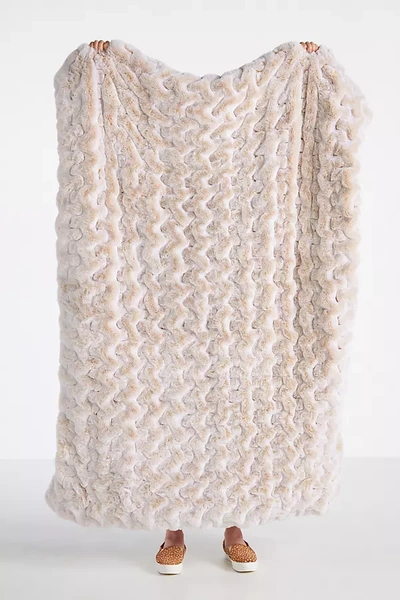 Anthropologie Luxe Faux Fur Throw Blanket In White