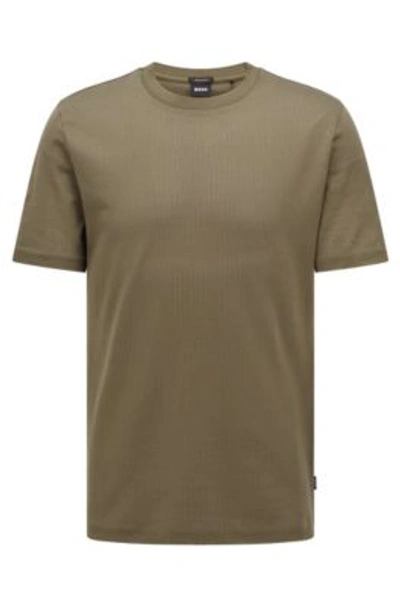 Hugo Boss Mercerised-cotton Short-sleeved T-shirt With Mesh Structure In Open Green