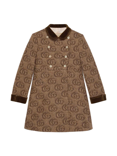 Gucci Teen Girls Brown Wool Coat In Beige