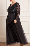 Needle & Thread Tempest V-neck Bodice Ankle Gown In Black