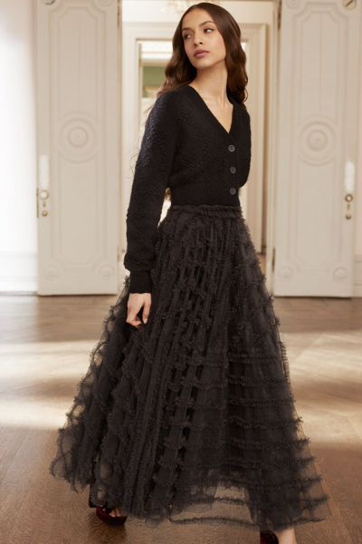 Needle & Thread Bow Stitch Cropped Cardigan In Black