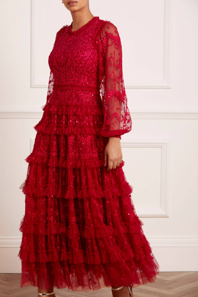 Needle & Thread Blossom Lace Ankle Gown In Red