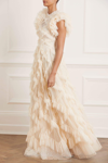 Needle & Thread Genevieve Ruffle Short Sleeve Maxi Gown In Champagne