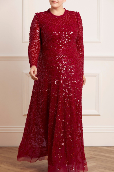 Needle & Thread Aurelia Long Sleeve Gown In Red