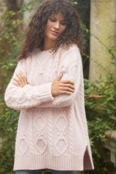 Needle & Thread Sylvie Cable Longline Jumper In Pink