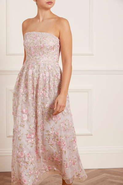Needle Thread Rose Dream Strapless Corset Ankle Gown In Pink