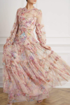 NEEDLE & THREAD NEEDLE & THREAD FLORAL DIAMOND RUFFLE GOWN