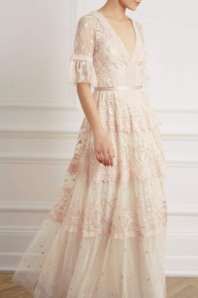 Needle & Thread Midsummer Lace Gown In Champagne