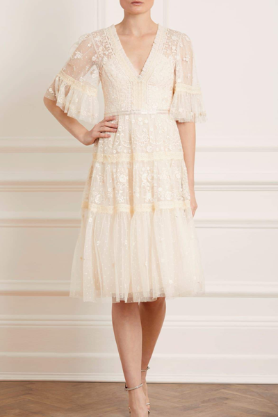 Needle & Thread Lottie Lace Midi Dress In Champagne