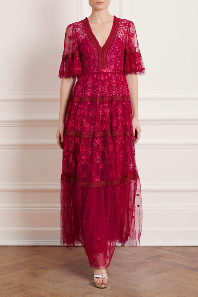 Needle & Thread Lottie Lace Gown In Red