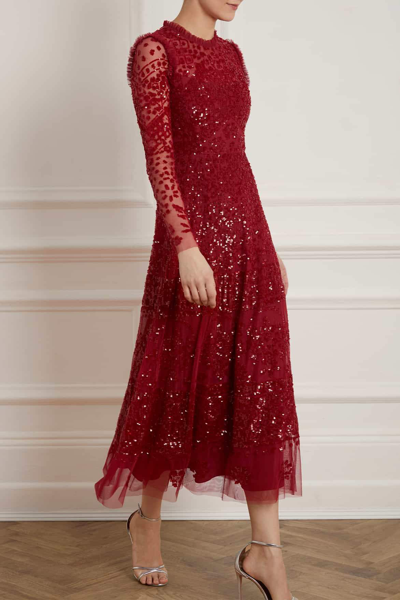 Needle & Thread Aurora Ballerina Dress In Red