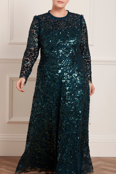 Needle & Thread Aurelia Long Sleeve Gown In Green