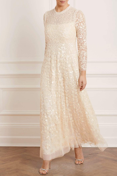 Needle & Thread Aurelia Long Sleeve Gown In Champagne