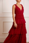 Needle & Thread Candice Ruffled Tulle Gown In Red