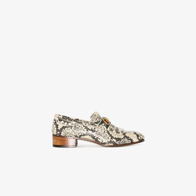 Gucci Neutral Paride Python Print Leather Loafers In Beige