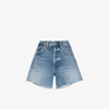 Citizen Of Humanity Blue Annabelle Frayed Hem Denim Shorts In Blue