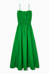 Cos Shirred Midi Dress In Green