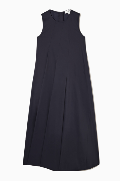 Cos Pleated A-line Midi Dress In Blue