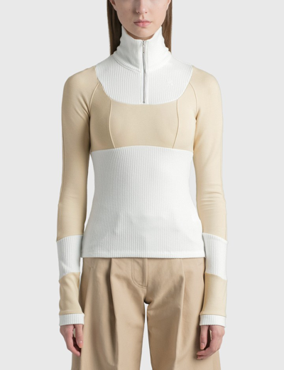 Kijun Half Zip Up Top In Beige