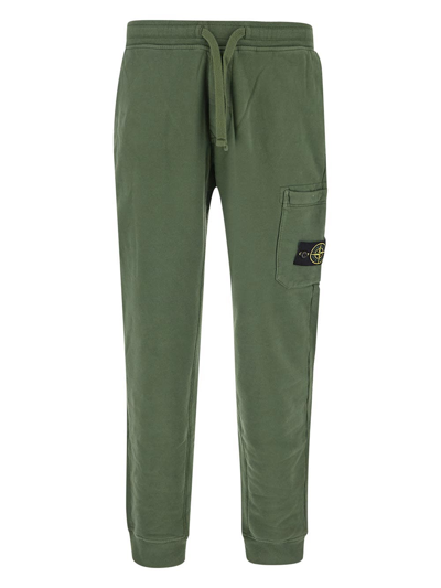 Stone Island Cotton Drawstring Compass Sweatpants In Oliva