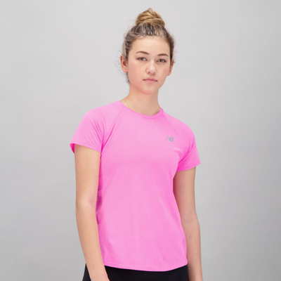 New Balance Impact Run Short Sleeve In Vibrant Pink Heather