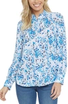 Nydj Ruffle Neck Blouse In Blue Willow