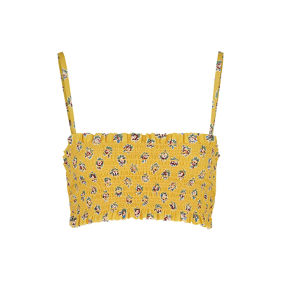 Tory Burch Costa Shirred Floral-print Bikini Top In Yellow