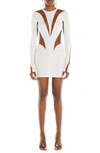 Mugler Cutout Illusion Panel Long Sleeve Body-con Minidress In Ivory And Nude 02